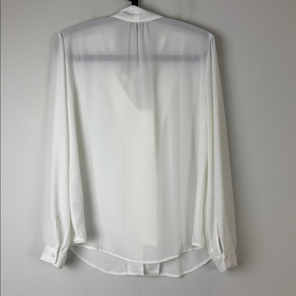 J. Crew White Tie-Neck Blouse Size 8 - Picture 3 of 8